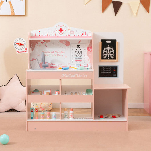 Wooden Doctor Playset with Stethoscope for Toddlers over 3 Years Old-Blue