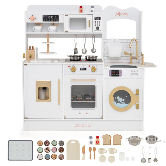 Children Pretend Toy Kitchen Playset with Light and Sound-Pink
