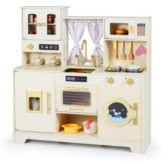 Wooden Toy Kitchen Playset with 14 Accessories for Aged 3+ Years-Beige