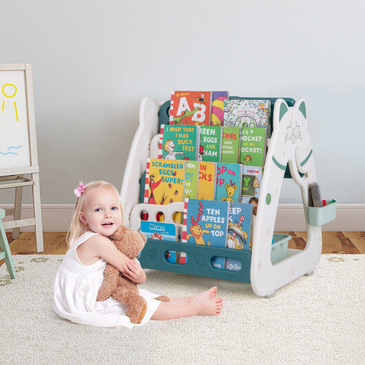 3-In-1 Double Sided Magnetic Dry-Erase Board with Stool and Flipped Writing Desktop-Navy