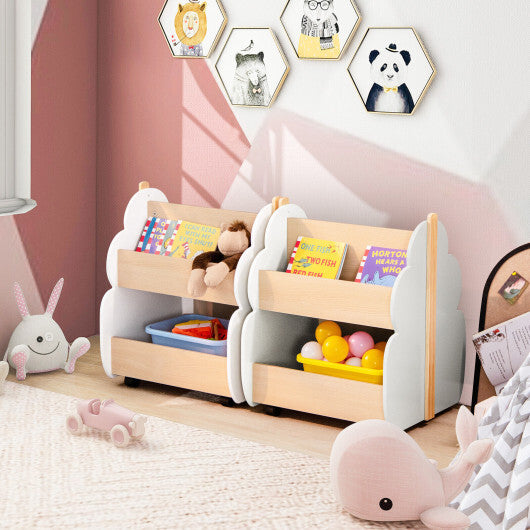 Kids Wooden Bookshelf with Universal Wheels-Gray