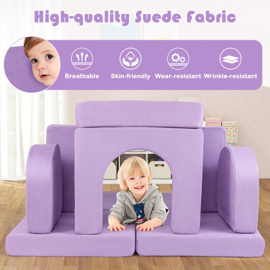 8-Piece Modular Kids Play Couch with Comfy Suede Fabric-Gray
