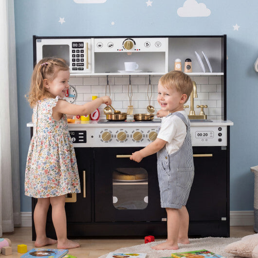 Wooden Play Kitchen for Kids with Realistic Lights and Sounds-White