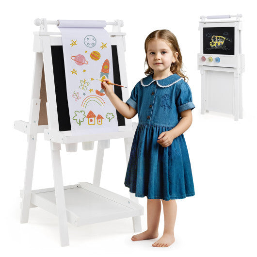 3-in-1 Double-sided Art Easel with Chalkboard and Magnetic Whiteboard-Gray