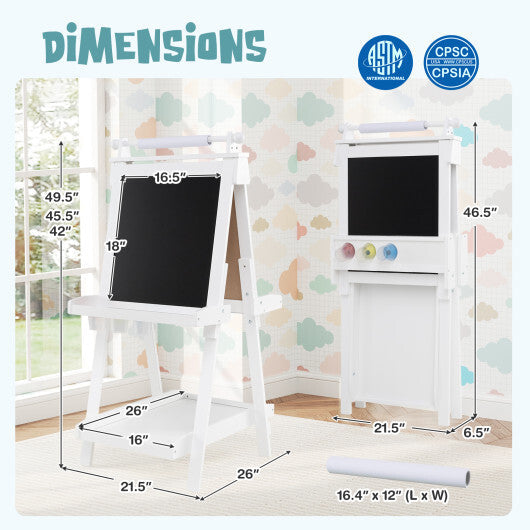 3-in-1 Double-sided Art Easel with Chalkboard and Magnetic Whiteboard-Gray