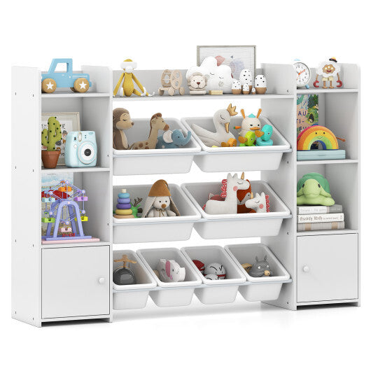 56 inch Large Toy Storage Organizer with 8 Removable Bins and Bookshelf-Pink