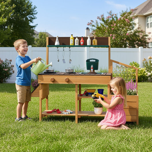 Play Kitchen for Kids Wooden Toy Kitchen Playset Pretend Mud Kitchen-Yellow