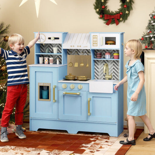Kids Play Kitchen with Stoves and Faucet for Girls Boys Aged 3-6-White