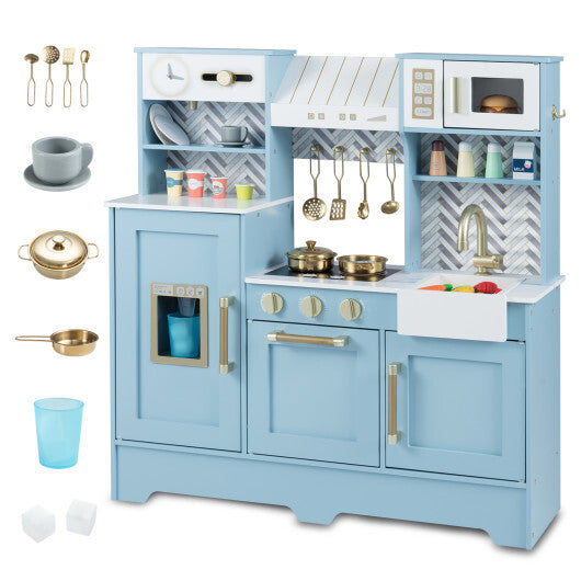 Kids Play Kitchen with Stoves and Faucet for Girls Boys Aged 3-6-White