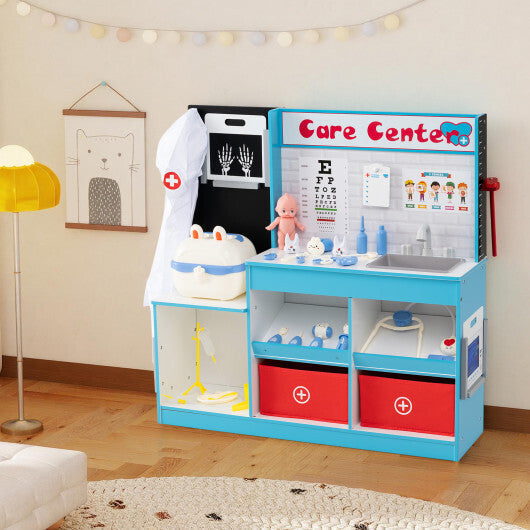 Play Doctor's Office Wood Medical Center Toy Set with Examine Region-Blue