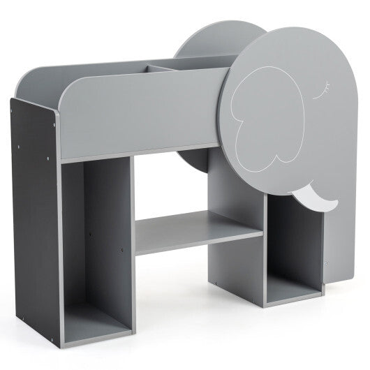 Montessori Bookshelf with Elephant Shape 3-Tier Toddler Toy Storage Organizer-Grey