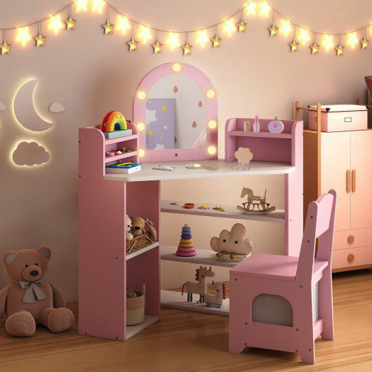 2-In-1 Kids Vanity Set with Lights for Toddlers 3+ Years Old-White
