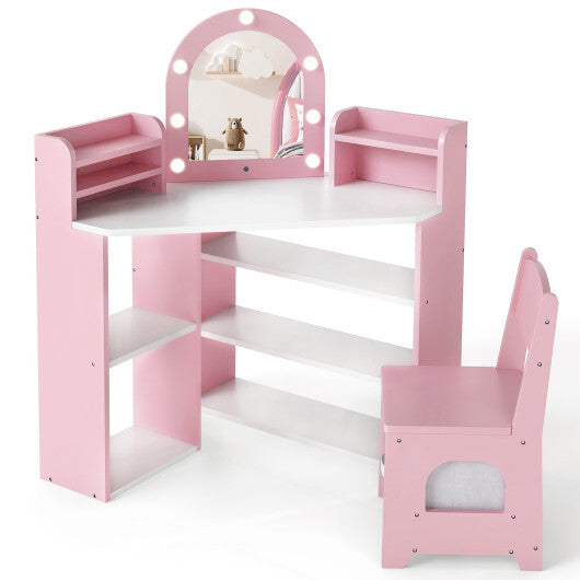 2-In-1 Kids Vanity Set with Lights for Toddlers 3+ Years Old-White