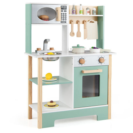 Play Kitchen Wooden Toy Kitchen Playset with Chalkboard Birthday Gift for Kids Aged 3 +-Green
