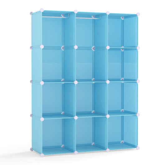 Modular Baby Wardrobe with 10 Cubes & Hanging Rod and Shelves Stackable-Pink