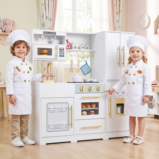 Wooden Play Kitchen with Lights & Sounds and Sink Stove Oven for Kids Ages 3+-Pink