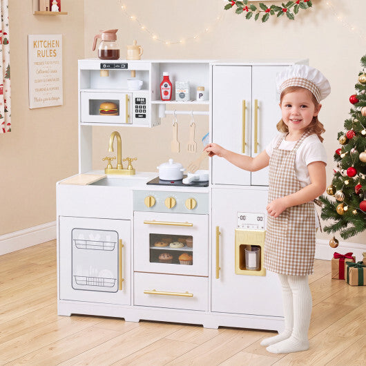 Wooden Play Kitchen with Lights & Sounds and Sink Stove Oven for Kids Ages 3+-Pink