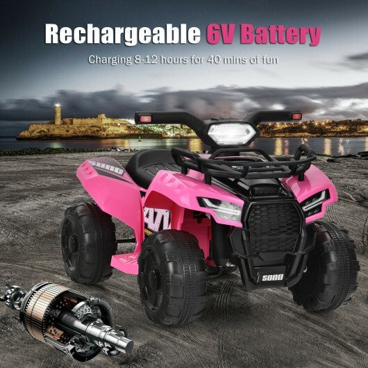 6V Kids ATV Quad Electric Ride On Car with LED Light and MP3-Pink - Color: Pink