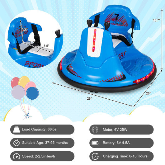 12V Kids Ride On Bumper Car with Remote Control Lights and Music-Red