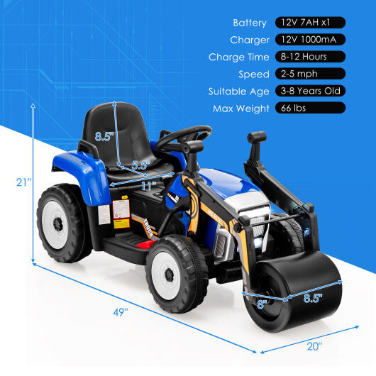 12V Kids Ride on Road Roller with 2.4G Remote Control-Blue - Color: Blue