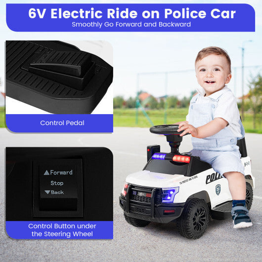 6V Kids Ride On Police Car with Real Megaphone and Siren Flashing Lights-Black