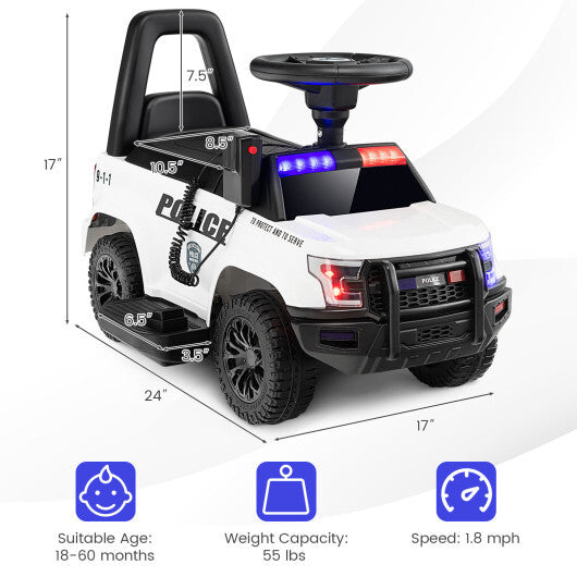 6V Kids Ride On Police Car with Real Megaphone and Siren Flashing Lights-Black