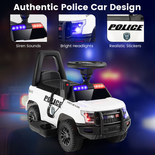 6V Kids Ride On Police Car with Real Megaphone and Siren Flashing Lights-Black
