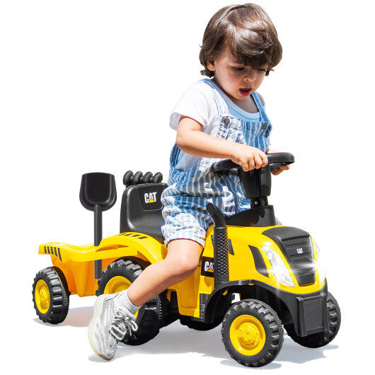 Kids Ride on Tractor Licensed Caterpillar with Detachable Trailer No Power-Yellow