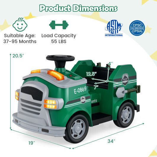 12V Toddler Fire Toy Car with Shovel and Wrench for Ages 37-95 Months-Black