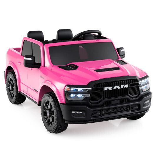 2 Seater 24V Ride on Toy for Big Kids Licensed Ram Truck with Remote and Music-Pink - Color: Pink