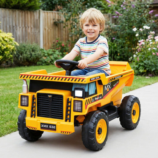 24V Construction Electric Vehicle with Dump Bed and Remote Control for Aged 3-8-Yellow - Color: Yellow