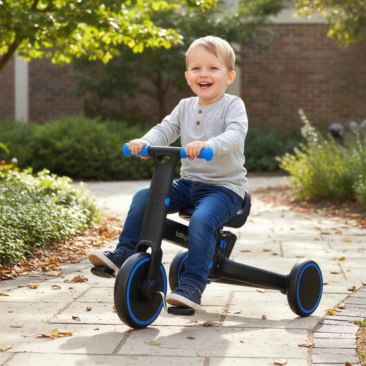 4-in-1 Foldable Toddler Tricycle with Push Handle with Adjustable Seat-Navy