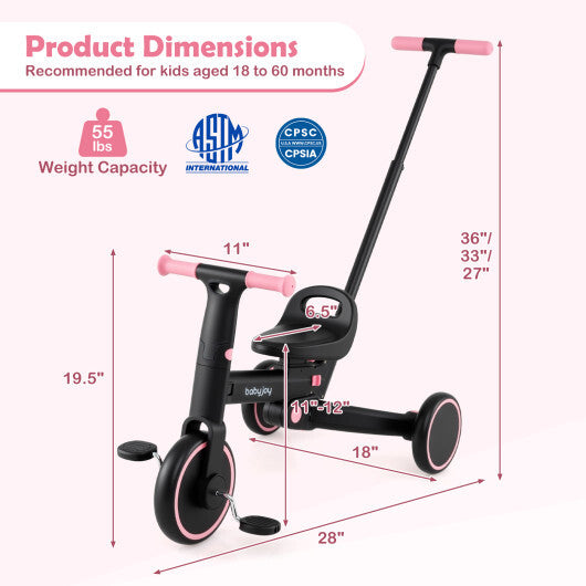 4-in-1 Foldable Toddler Tricycle with Push Handle with Adjustable Seat-Navy