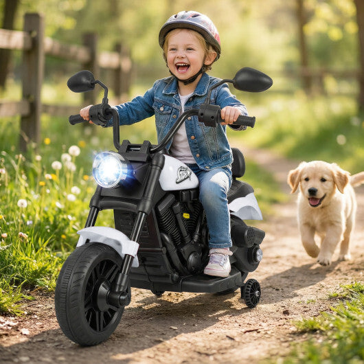 6V Kids Motorcycle with Headlight and Music and Training Wheels-White