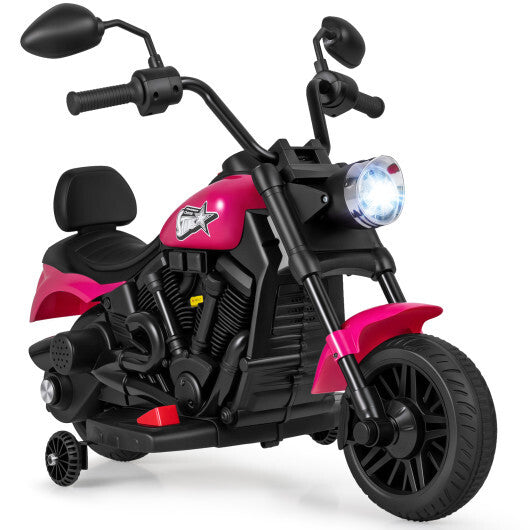 6V Kids Motorcycle with Headlight and Music and Training Wheels-White