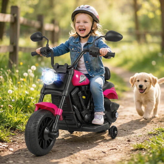 6V Kids Motorcycle with Headlight and Music and Training Wheels-White