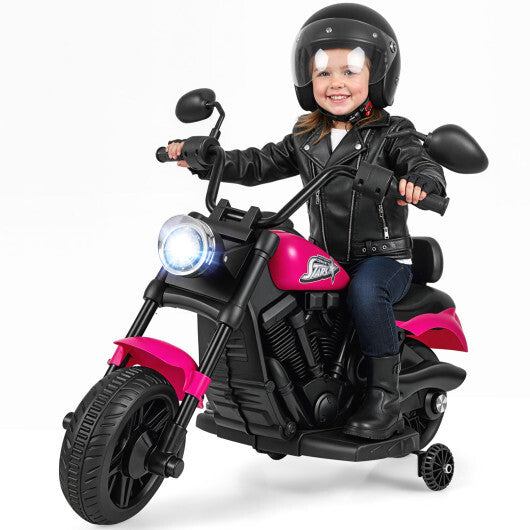 6V Kids Motorcycle with Headlight and Music and Training Wheels-White