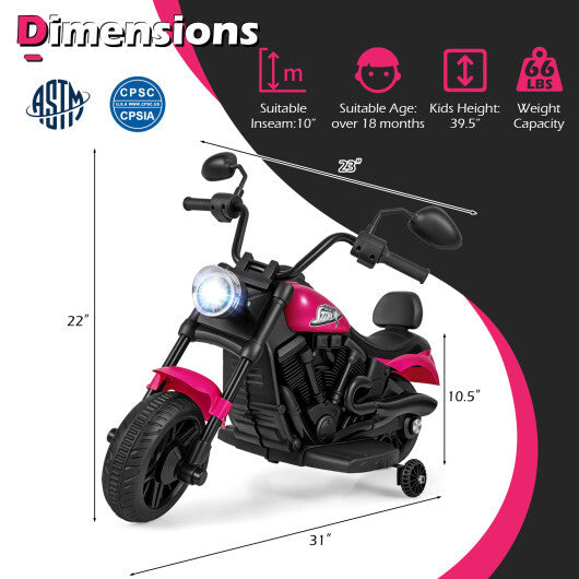 6V Kids Motorcycle with Headlight and Music and Training Wheels-White