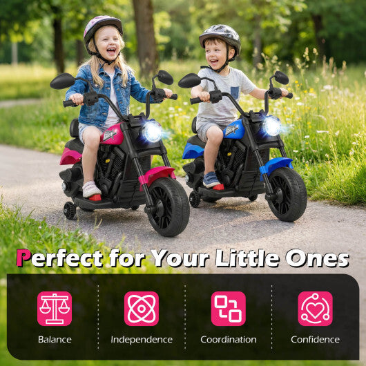 6V Kids Motorcycle with Headlight and Music and Training Wheels-White