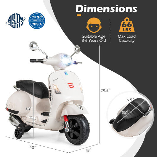 12V Kids Electric Motorcycle Licensed VESPA with Music and Training Wheels-Green