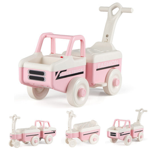 4 in 1 Ride on Push Car with Music and Under-Seat Storage for Boys Girls-Green