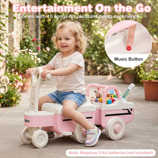 4 in 1 Ride on Push Car with Music and Under-Seat Storage for Boys Girls-Green