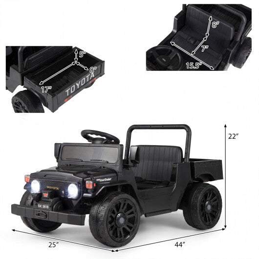 12V Electric Ride On Truck with Dump Bed and Music Licensed Toyota-Black - Color: Black
