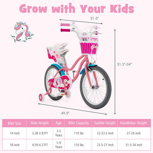Kids Bicycle with Training Wheels and Basket for Boys and Girls Age 3-9 Years-14 inches