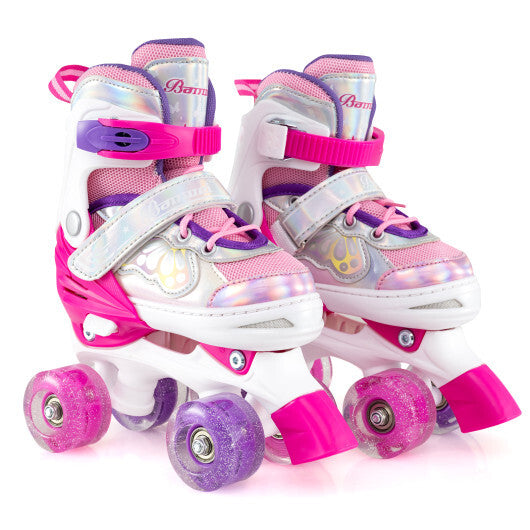 Kids Roller Skates 4 Sizes Adjustable Quad Skates with Light-up Wheels and Safety Protection-Navy