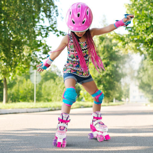 Kids Roller Skates 4 Sizes Adjustable Quad Skates with Light-up Wheels and Safety Protection-Navy