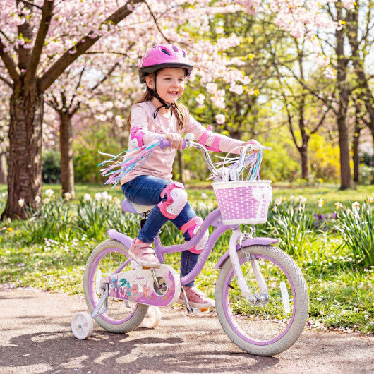 16 Inch Kids Bike Adjustable with Basket and Streamers Purple - Princess of the Sea Theme - Color: Purple - Size: 16 inches
