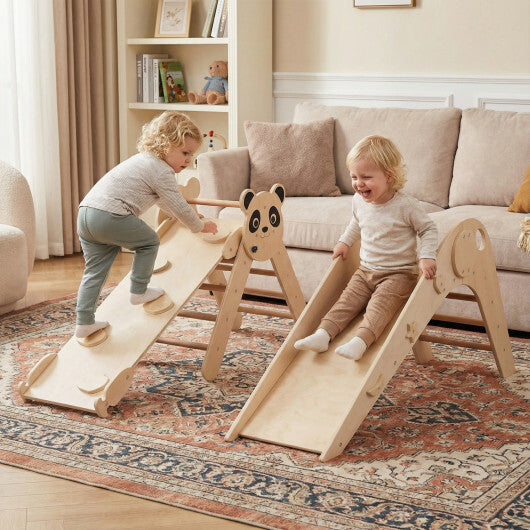 Triangle Set Foldable Kids Climbing Toys Panda-Themed Wood Montessori Climbing Set-Macaron
