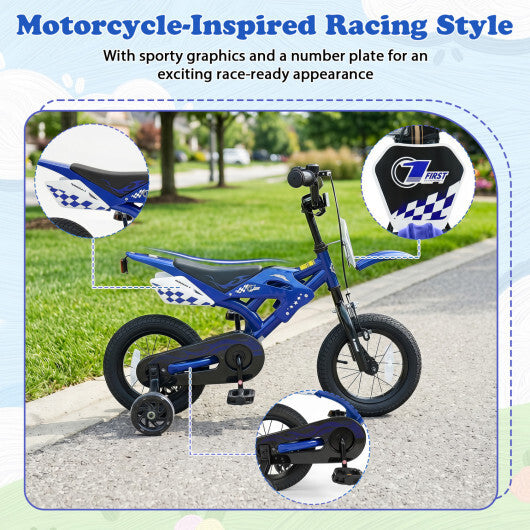 12 Inch Kids Bike Motorcycle-Inspired for Boy Girl Ages 3-4 Years-Black