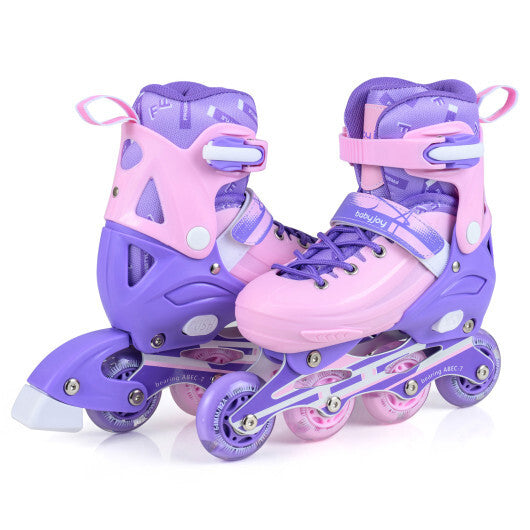4-Size Adjustable Light-Up Kids Inline Skates for Kids Ages 7-9-Blue
